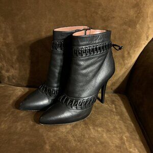 Tabitha Simmons Black Leather Stiletto Boots (Size 38)
